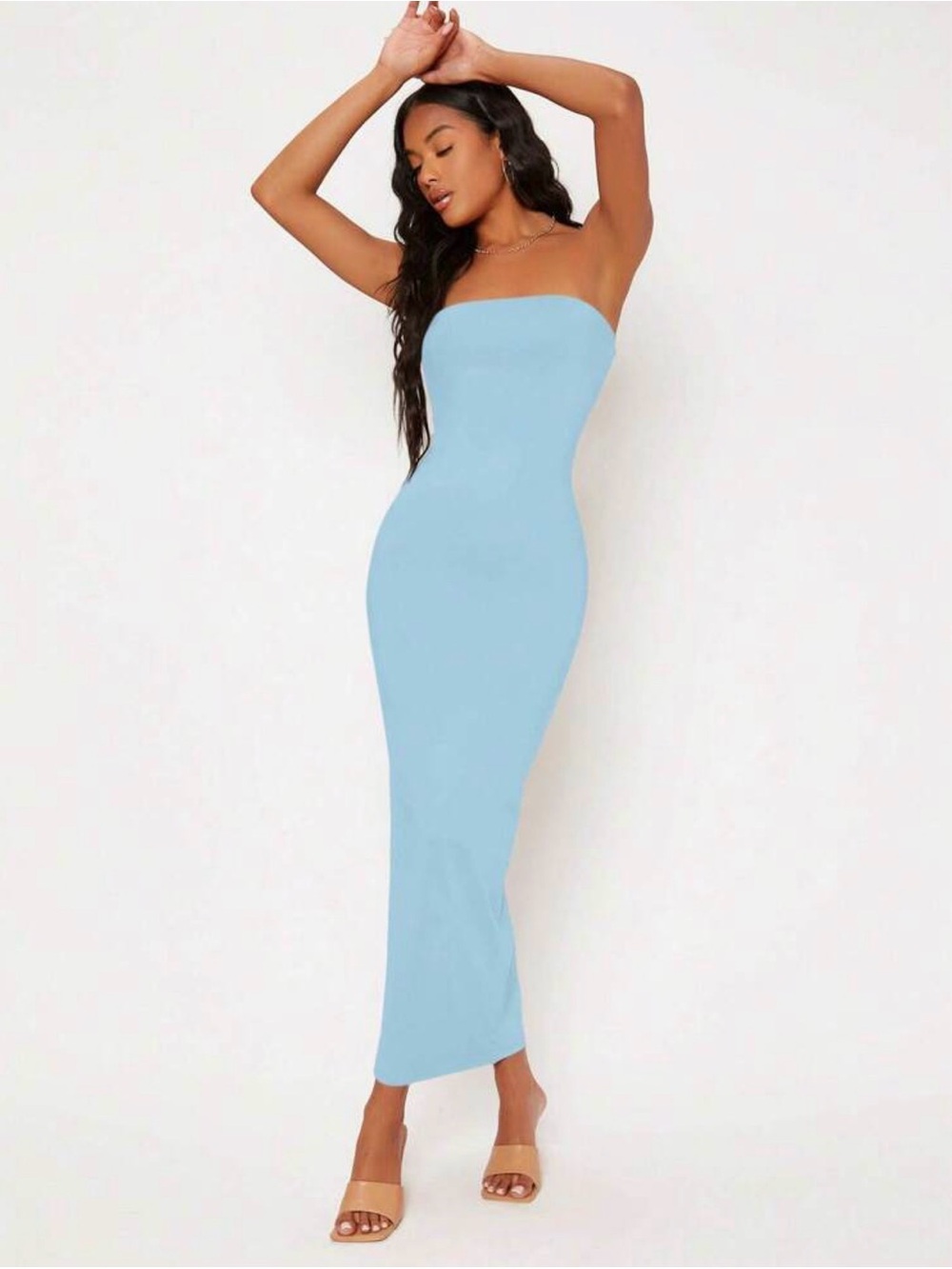 Strapless Light Blue Bodycon Maxi Dress - Unbranded